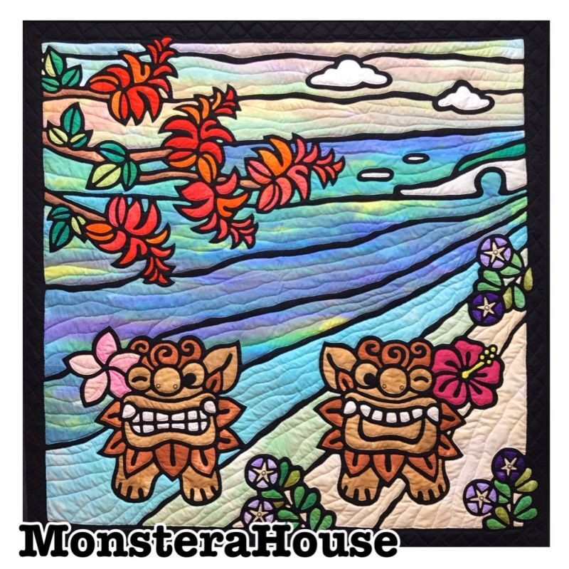シーサーのステンドグラスキルトタペストリー110cm - MonsteraHouse 